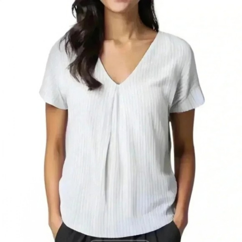 Tavik Shirt Coastal Nautical Womens Small Cottage Beachy Pinstripe Linen Cotton